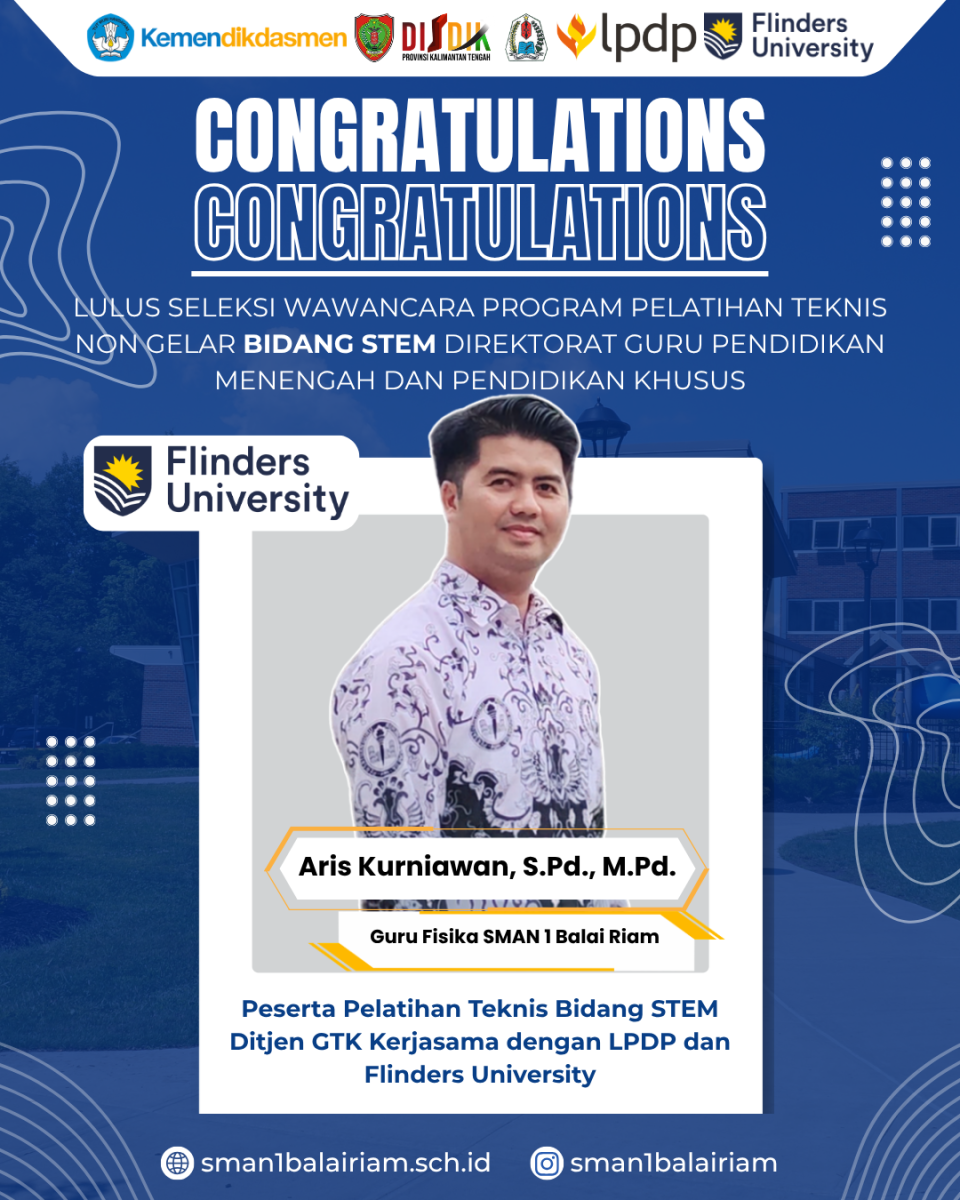Tembus Seleksi Nasional! Guru Fisika SMAN 1 Balai Riam Lolos Program Pelatihan STEM Kemendikdasmen Bersama LPDP dan Flinders University
